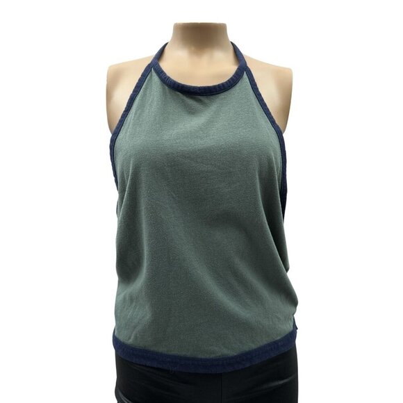 American Eagle Halter Tie Neck Tank Top Backless Cotton Green Navy Womens XL - Picture 1 of 10